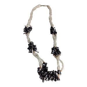 Faux Rice Pearls/Hematite Necklace Clusters Multi strand Lariat Style